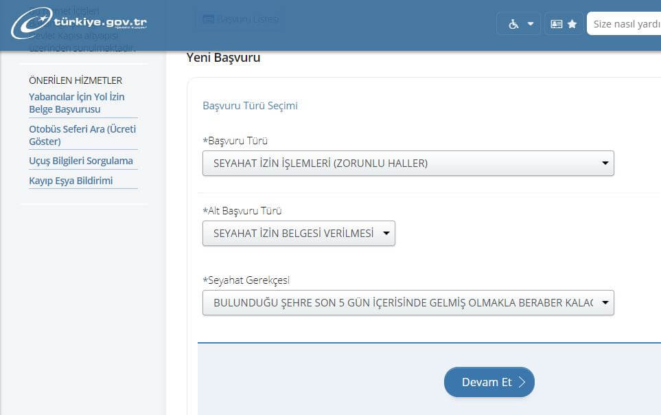 seyehat izin belge başvurusu